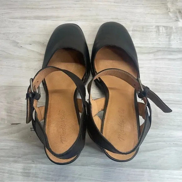 Madewell Claudie Black Leather Chunky Block Heel Mary Jane Sandals Women size 10