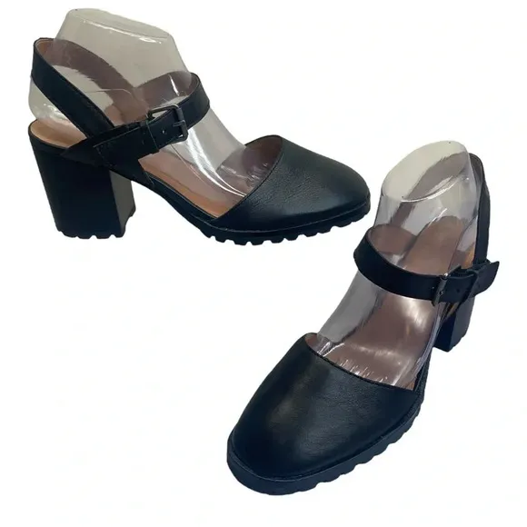 Madewell Claudie Black Leather Chunky Block Heel Mary Jane Sandals Women size 10