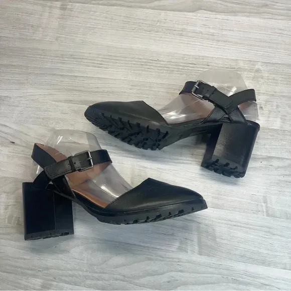Madewell Claudie Black Leather Chunky Block Heel Mary Jane Sandals Women size 10