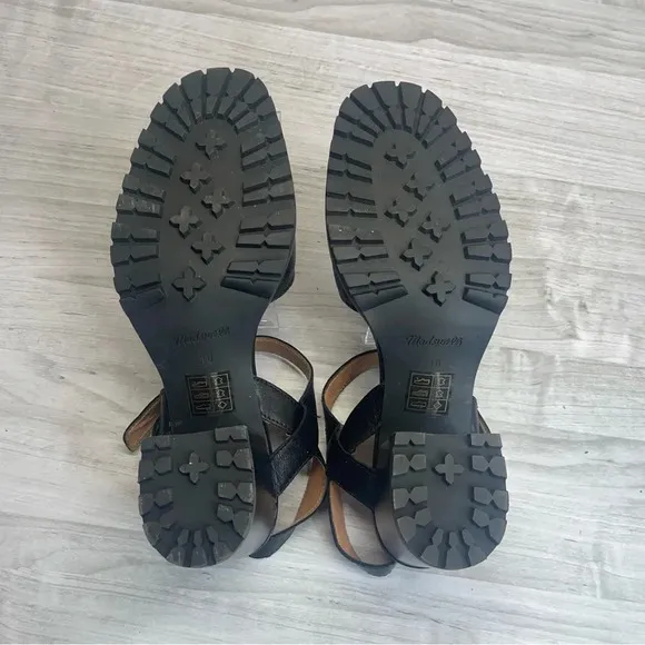 Madewell Claudie Black Leather Chunky Block Heel Mary Jane Sandals Women size 10