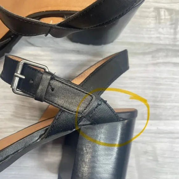 Madewell Claudie Black Leather Chunky Block Heel Mary Jane Sandals Women size 10