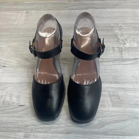 Madewell Claudie Black Leather Chunky Block Heel Mary Jane Sandals Women size 10