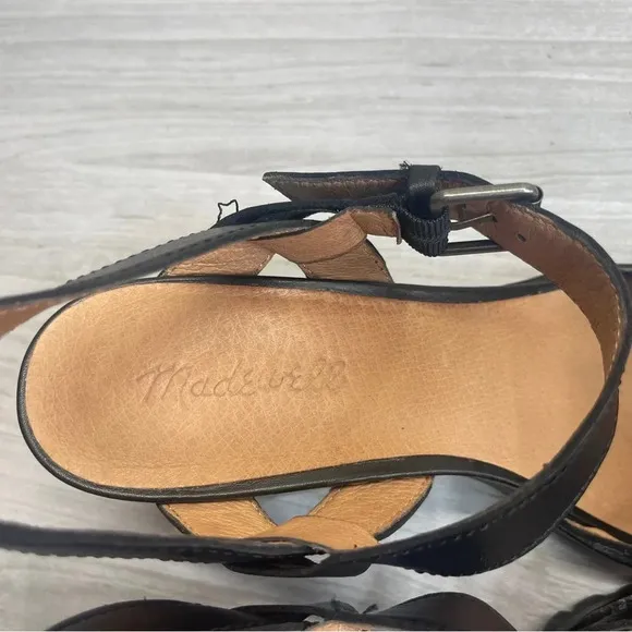 Madewell Claudie Black Leather Chunky Block Heel Mary Jane Sandals Women size 10