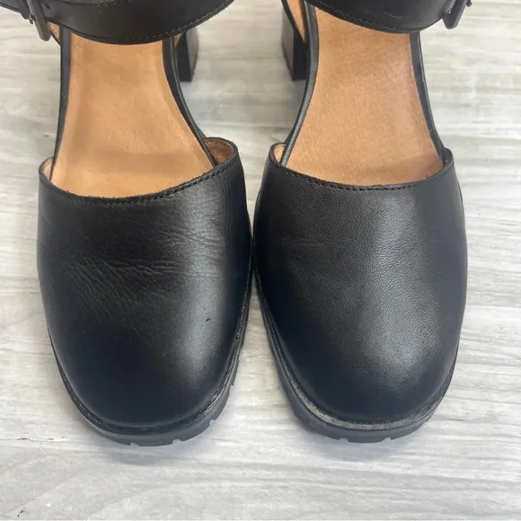 Madewell Claudie Black Leather Chunky Block Heel Mary Jane Sandals Women size 10