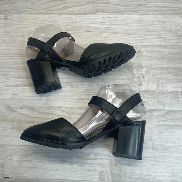 Madewell Claudie Black Leather Chunky Block Heel Mary Jane Sandals Women size 10