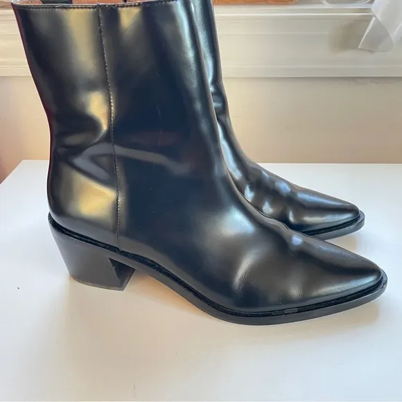 Madewell Darcy Black Patent Leather Chelsea Ankle Boots Pointy-toe Side Zip 9