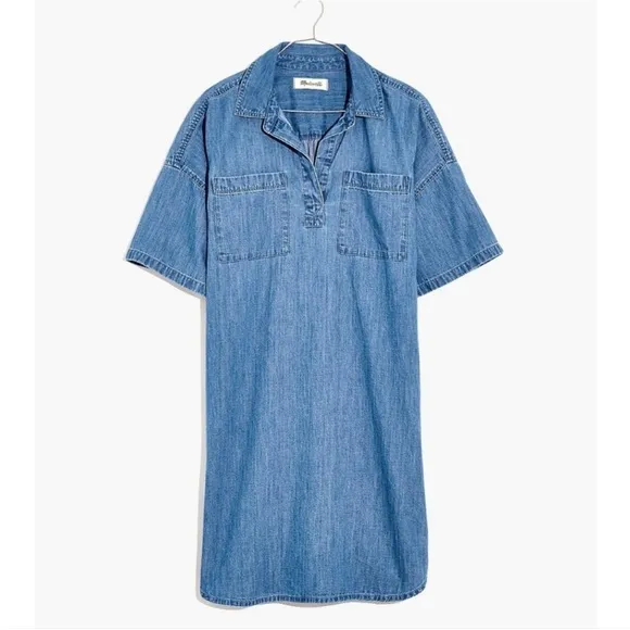 Madewell Denim Short-Sleeve Popover Shirtdress in Waltham Wash M