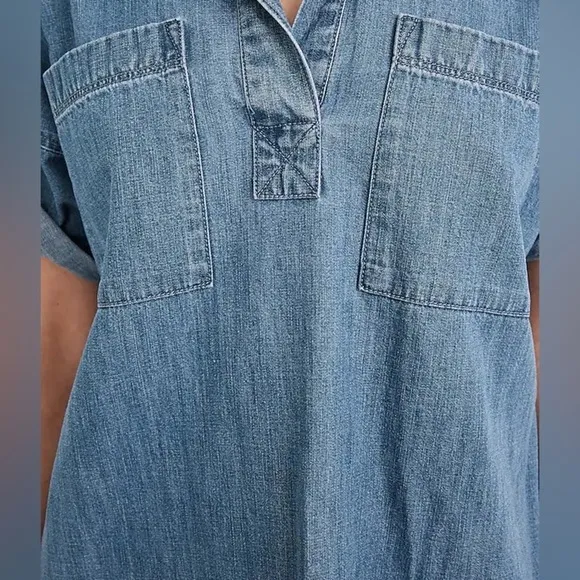 Madewell Denim Short-Sleeve Popover Shirtdress in Waltham Wash M