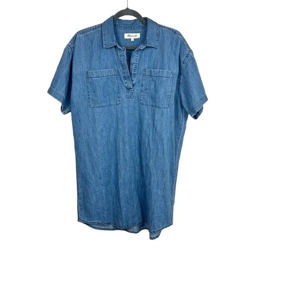 Madewell Denim Short-Sleeve Popover Shirtdress in Waltham Wash M