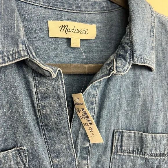 Madewell Denim Short-Sleeve Popover Shirtdress in Waltham Wash M