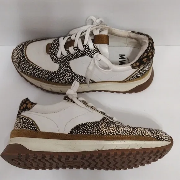 Madewell Kickoff Trainer Leather &amp; Spot Mix Calf Fur Sneakers Women's US 6