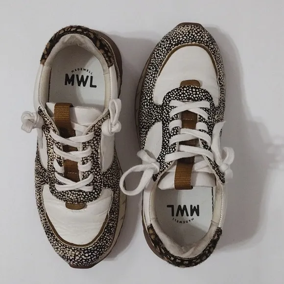 Madewell Kickoff Trainer Leather &amp; Spot Mix Calf Fur Sneakers Women's US 6