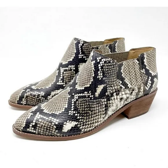 MADEWELL Low Chelsie Snake Print Embossed Leather Bootie Boot Womens size 6.5