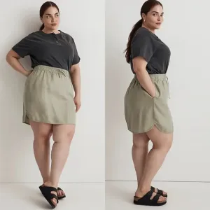Madewell Plus Linen-Blend Curved-Hem Mini Skirt Forgotten Landscape Green 4X