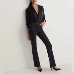 Madewell Roadtripper Flare Jeans High Slit Denim Faded Casual Chic Black 32 Plus