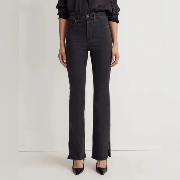 Madewell Skinny Flare Jeans in Black Bellhaven Wash: Slit-Hem Edition Size 28