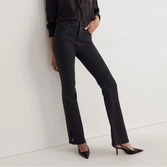 Madewell Skinny Flare Jeans in Black Bellhaven Wash: Slit-Hem Edition Size 28