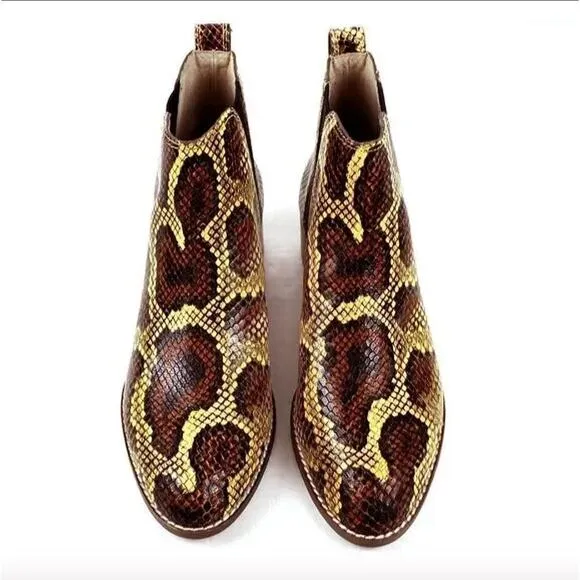 Madewell Tan Brown Leather Snake Embossed Chelsea Ankle Boots Booties Size 7