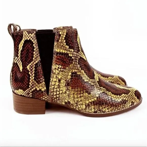 Madewell Tan Brown Leather Snake Embossed Chelsea Ankle Boots Booties Size 7
