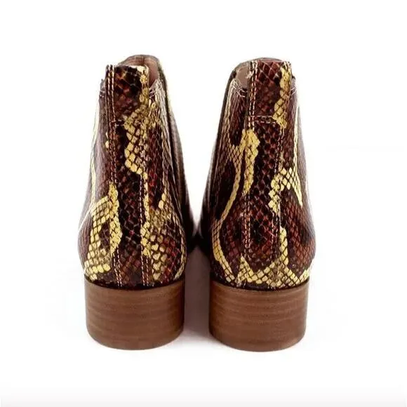 Madewell Tan Brown Leather Snake Embossed Chelsea Ankle Boots Booties Size 7