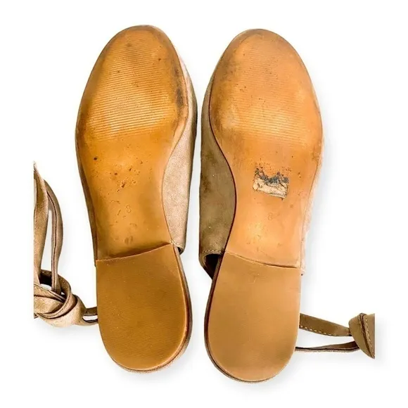 Madewell Tan  suede The April Ankle-Wrap Flats, Size 8