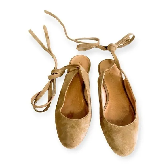 Madewell Tan  suede The April Ankle-Wrap Flats, Size 8