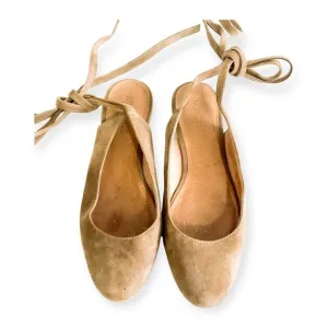 Madewell Tan  suede The April Ankle-Wrap Flats, Size 8
