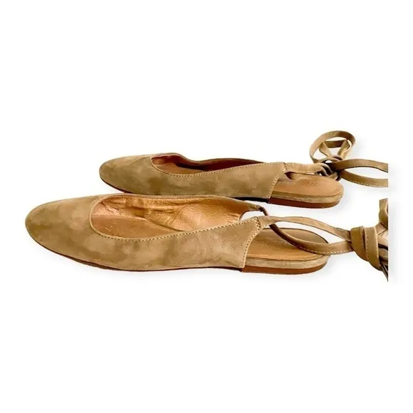 Madewell Tan  suede The April Ankle-Wrap Flats, Size 8