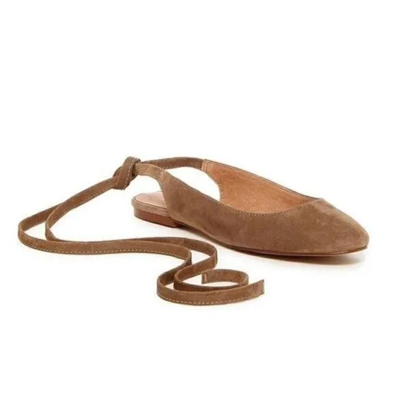 Madewell Tan  suede The April Ankle-Wrap Flats, Size 8