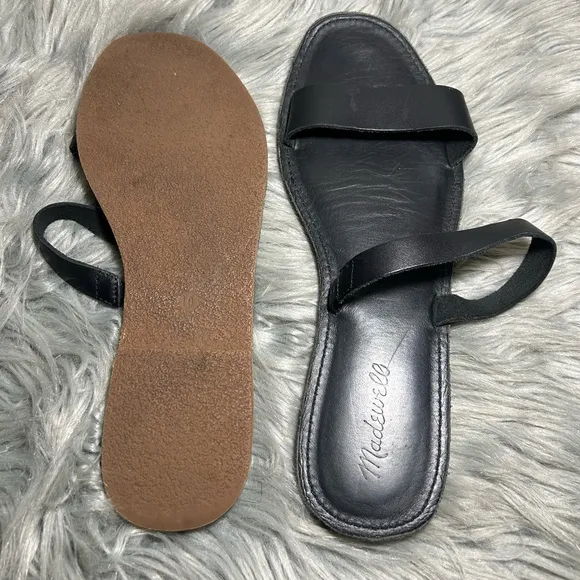 Madewell The Boardwalk Double-Strap Slide Sandal in Leather Black Size 10