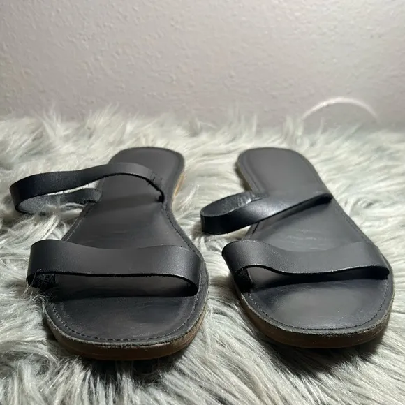 Madewell The Boardwalk Double-Strap Slide Sandal in Leather Black Size 10