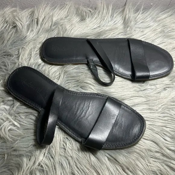 Madewell The Boardwalk Double-Strap Slide Sandal in Leather Black Size 10