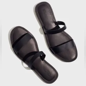 Madewell The Boardwalk Double-Strap Slide Sandal in Leather Black Size 10