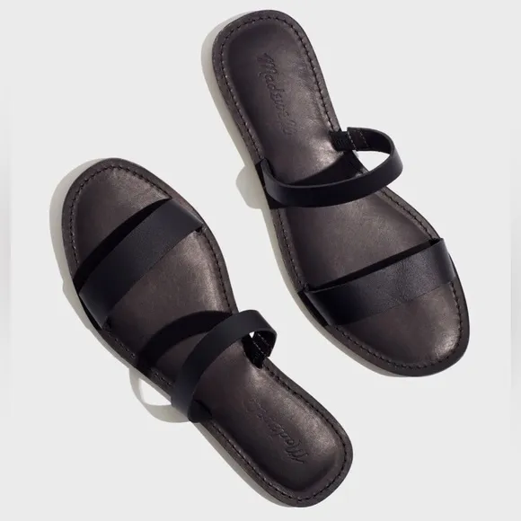 Madewell The Boardwalk Double-Strap Slide Sandal in Leather Black Size 10