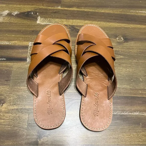 Madewell The Boardwalk Leather Weaven Slide Sandals