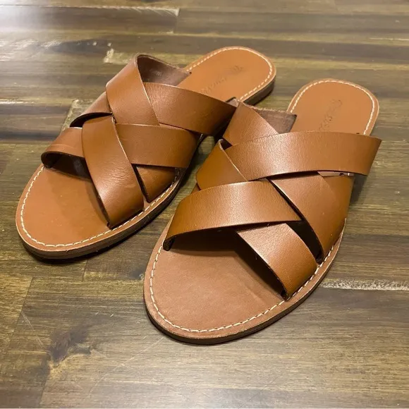 Madewell The Boardwalk Leather Weaven Slide Sandals