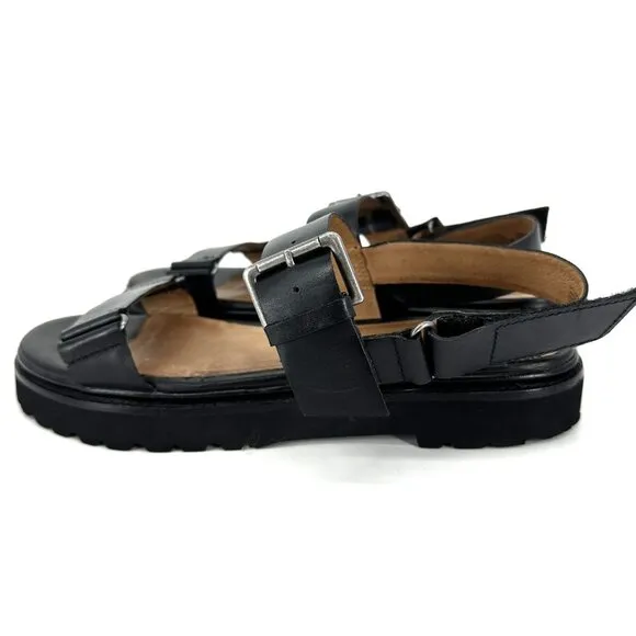Madewell the Cady Lugsole Chunky Sandals Black Leather Size 10