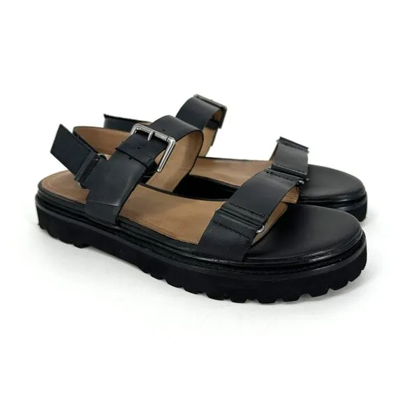 Madewell the Cady Lugsole Chunky Sandals Black Leather Size 10