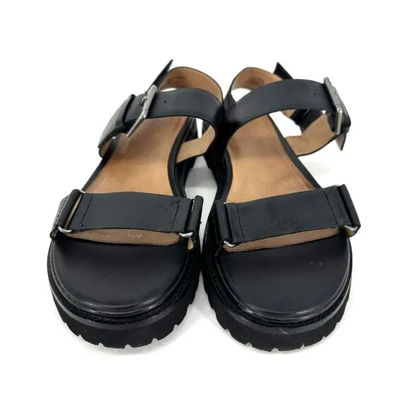 Madewell the Cady Lugsole Chunky Sandals Black Leather Size 10