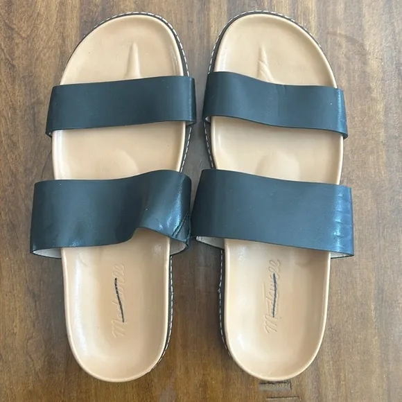 Madewell The Charley Double Strap Slide Sandal Shoes ND955 Black