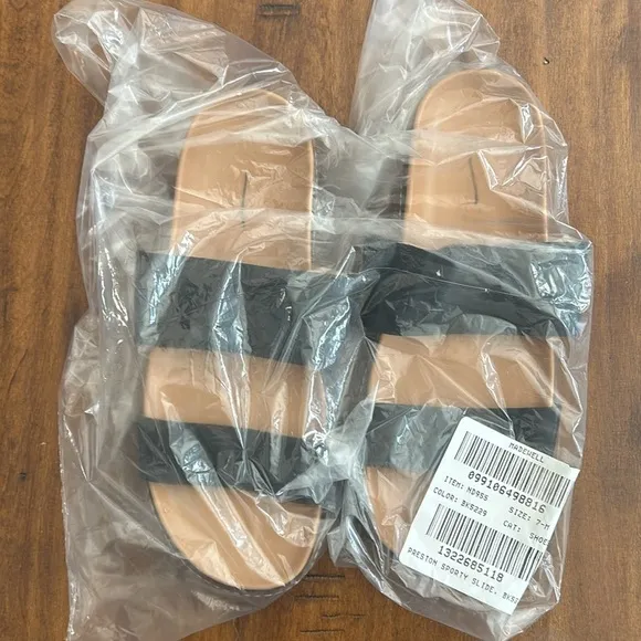 Madewell The Charley Double Strap Slide Sandal Shoes ND955 Black