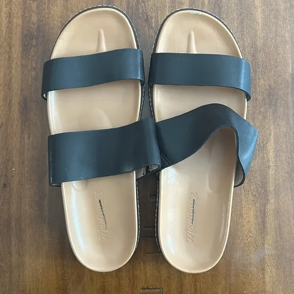Madewell The Charley Double Strap Slide Sandal Shoes ND955 Black