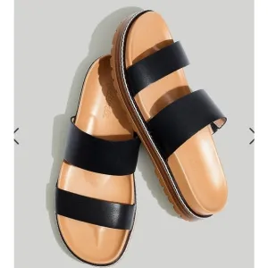 Madewell The Charley Double Strap Slide Sandal Shoes ND955 Black