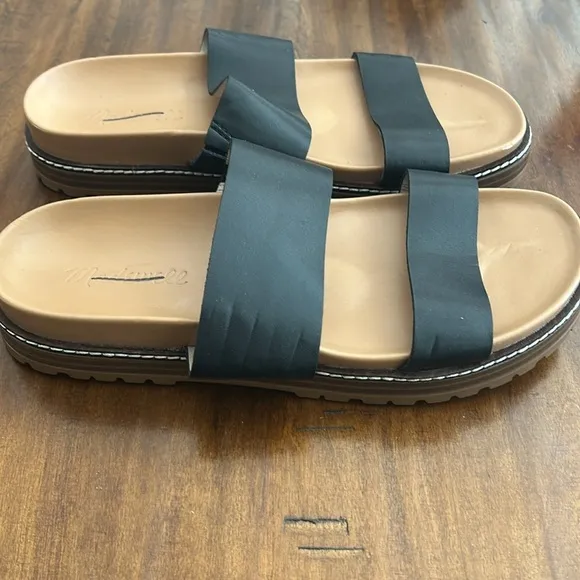 Madewell The Charley Double Strap Slide Sandal Shoes ND955 Black