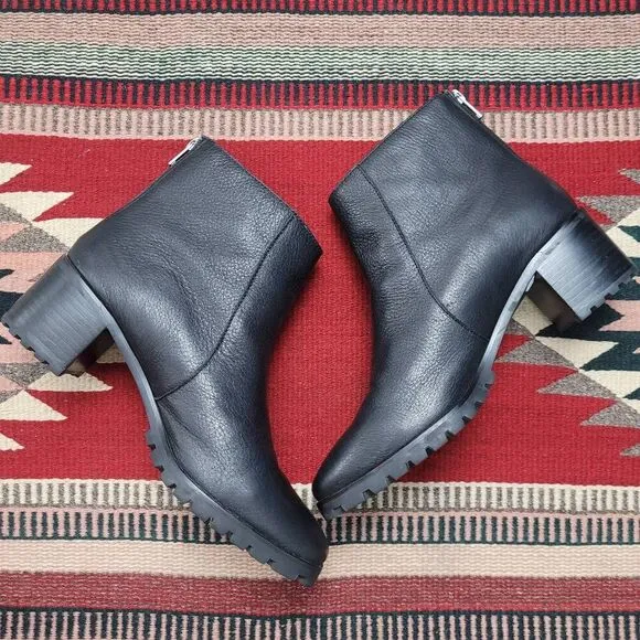 Madewell The Katie Lugsole Boots Sz 8.5 Black Leather Chelsea Chunky Heel NA908