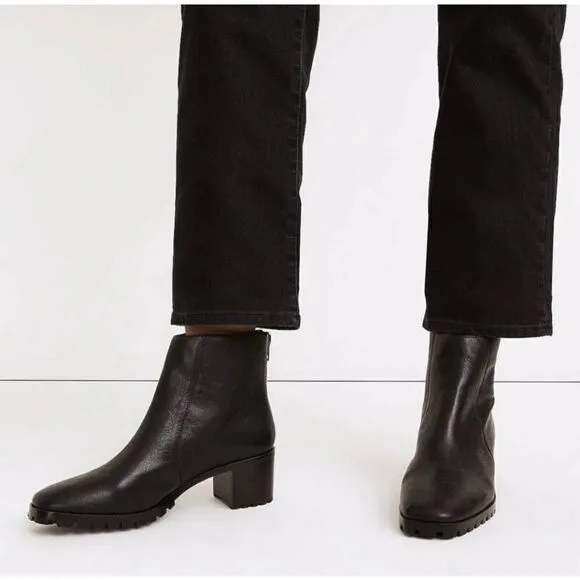 Madewell The Katie Lugsole Boots Sz 8.5 Black Leather Chelsea Chunky Heel NA908