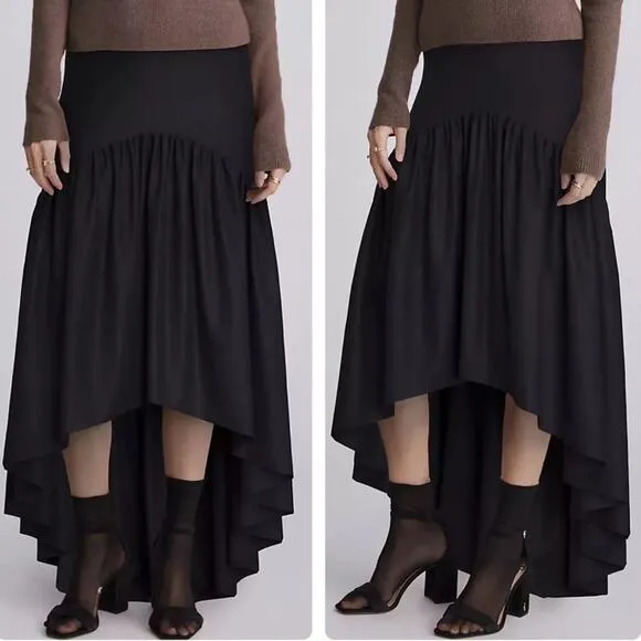 MAEVE x Anthropologie Flounced MIDI Skirt Hi Low Hem Women’s Size 6 $130 black