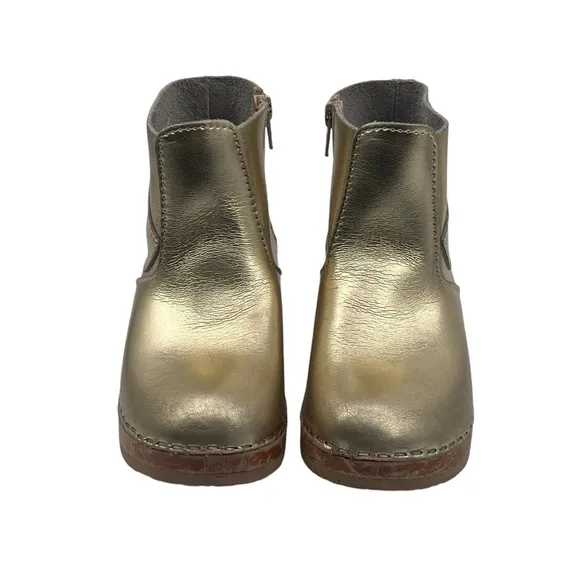 Maguba Gold Swedish Clog Wing Side Zip Boots Size 33 Kids