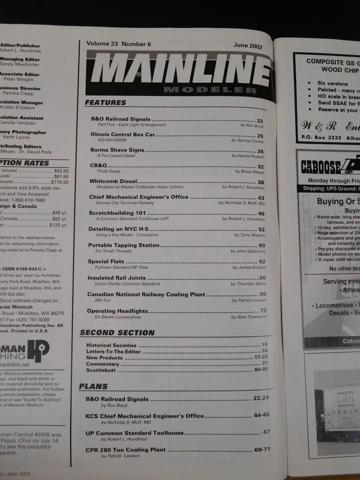 Mainline Modeler 2002 June B&O Signals IC box car Burma Shave signs Whitcomb die
