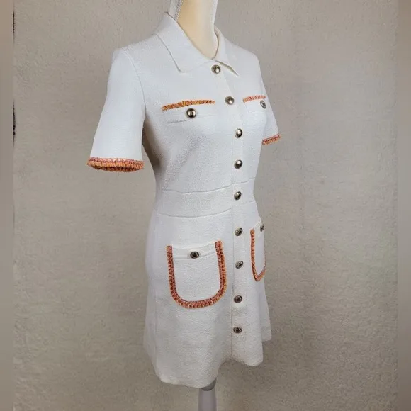 Maje - ivory white gold button front short sleeve mini blazer collard dress